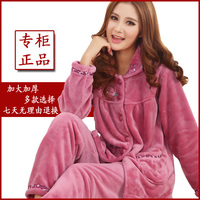 秋冬季加厚珊瑚绒<em>睡衣</em>妇<em>女士</em>套装加肥加大码纯