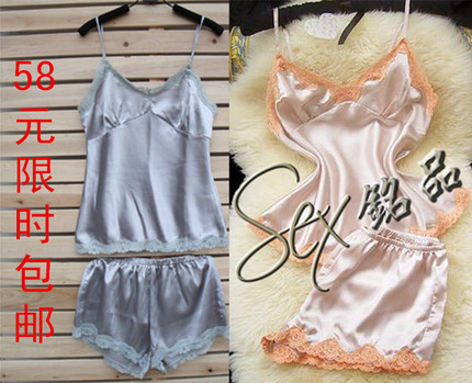 包邮 <em>真丝</em>睡衣女夏季<em>吊带</em>睡衣<em>加短裤</em>两件套装