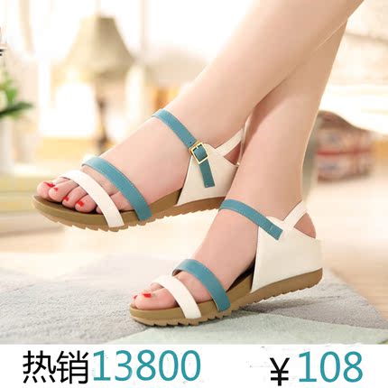 2014<em>夏季</em>新款<em>平底凉鞋女</em>平跟厚底牛筋底罗马
