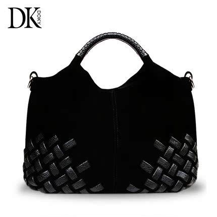 DOKY磨砂牛皮手工<em>编织女包</em>欧美饺子手拎包水