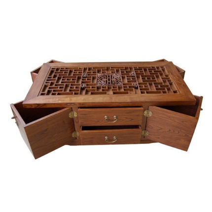 特价实木茶几|纯实木雕花榆木茶几|新中式客厅