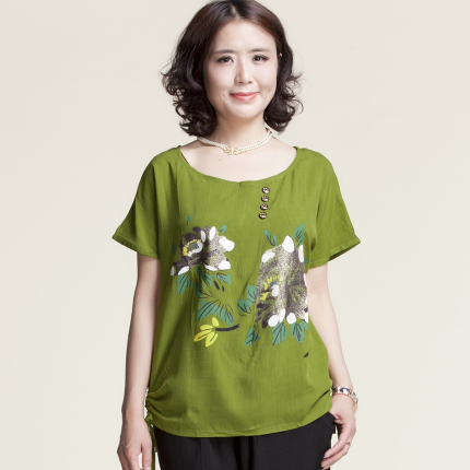 莲霓 2014夏季新品 中老年女装夏装 老年人印花