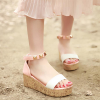 中学生凉鞋露趾女式牛筋厚底松糕2014新款夏