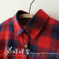 超大号红色果子-红黑格子衬衫外套女冬格子衫