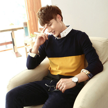 秋冬毛衫 英伦男装套头针织衫 圆领<em>男士毛衣加</em>