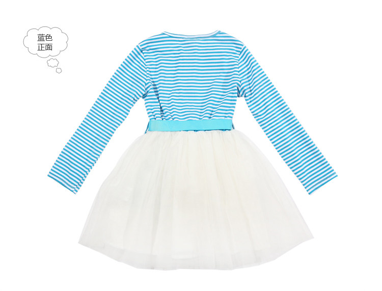 Baoyeah Jingle baby clothes girls Mitch 2013 spring new children's stitch long sleeve embroidery round neck stripes dress