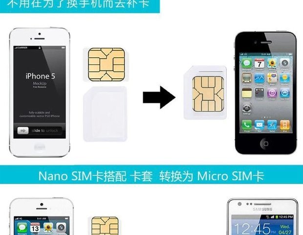 苹果5代iphone5 4s micro nano sim卡套 nanosim转换3