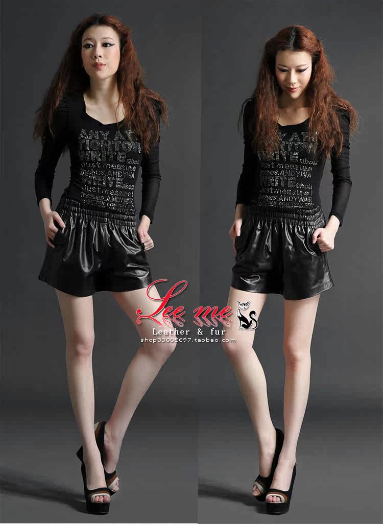 12特价真皮<em>短裤</em>羊皮短裤 <em>松紧腰</em>宽松<em>皮短裤</em>显
