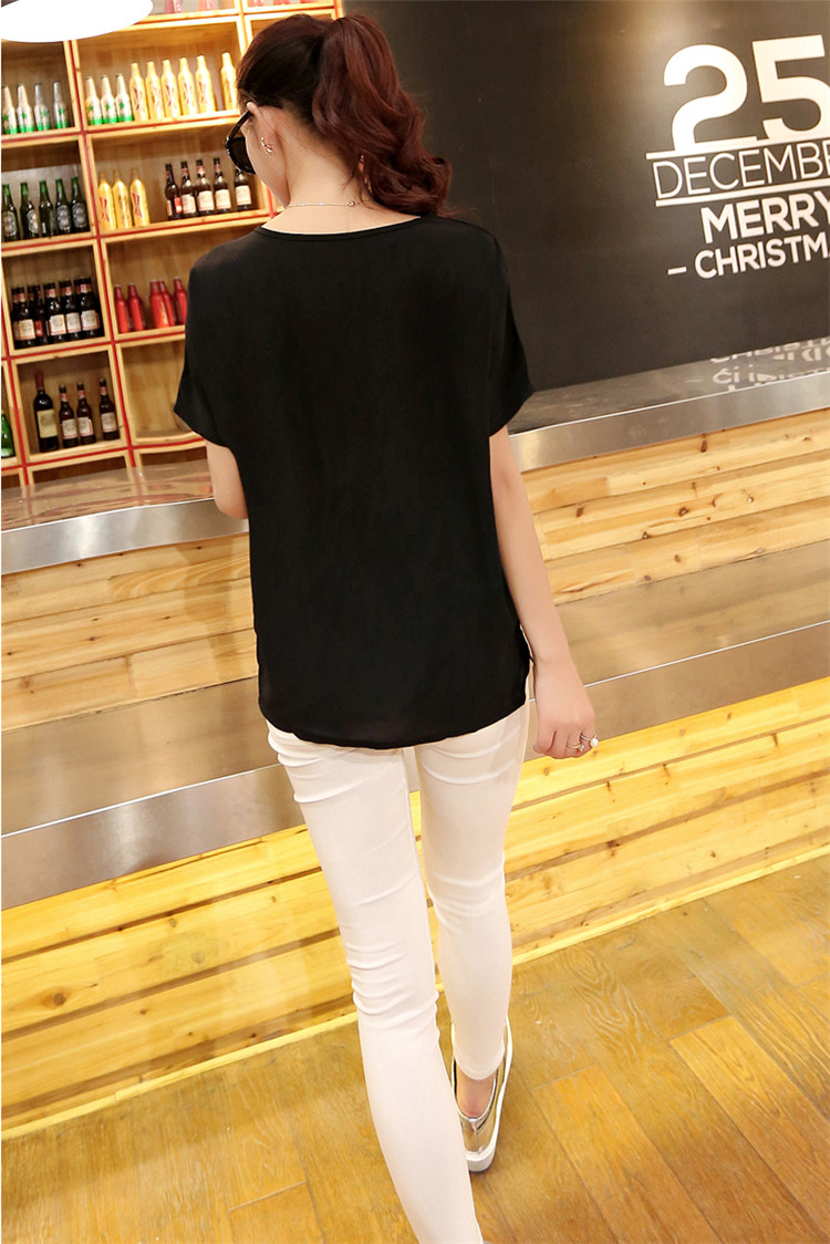 Mssefn2015夏装新款韩版女装圆领V字印花短袖T恤上衣显瘦615