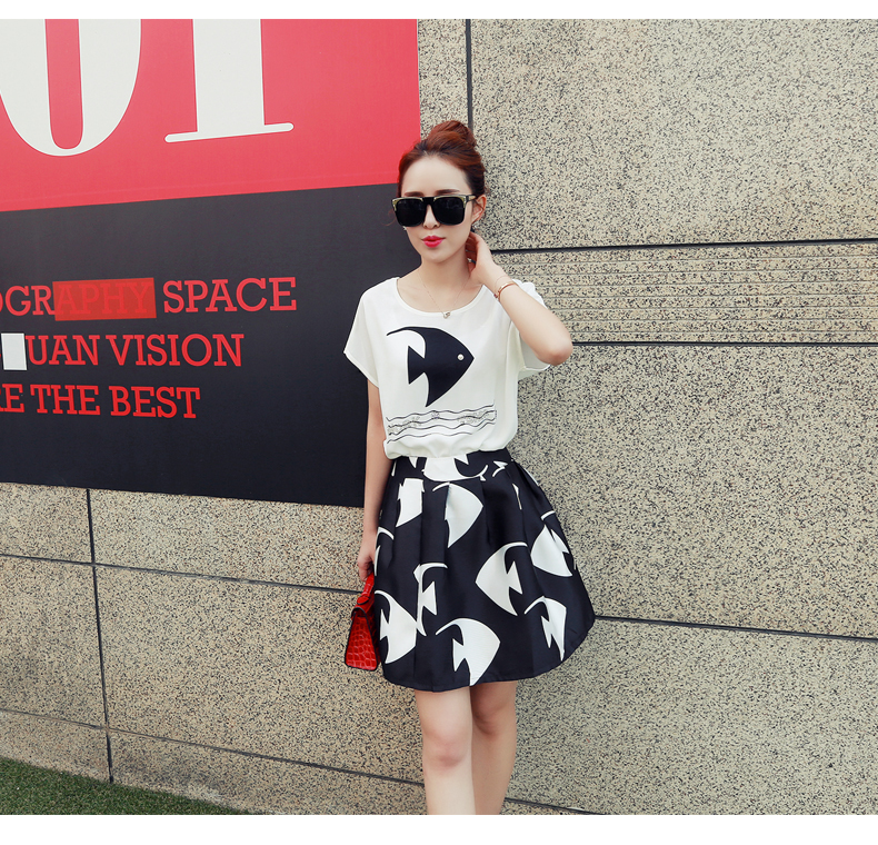 mssefn2015夏新款韩版女装气质小鱼图案时尚连衣裙套装最低125 386P90