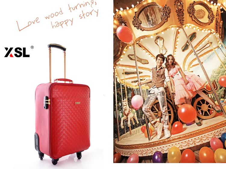 卡地亞薪資 薪莎隆 高級PU紅色皮箱 結婚拉桿箱 蜜月品牌旅行箱箱包 行李包 卡地亞表