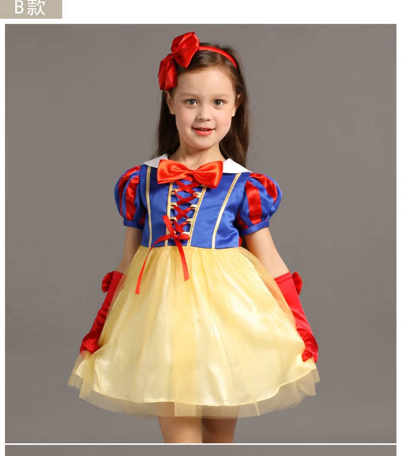 童装迪士尼女童白雪公主裙儿童礼服花童纱裙灰