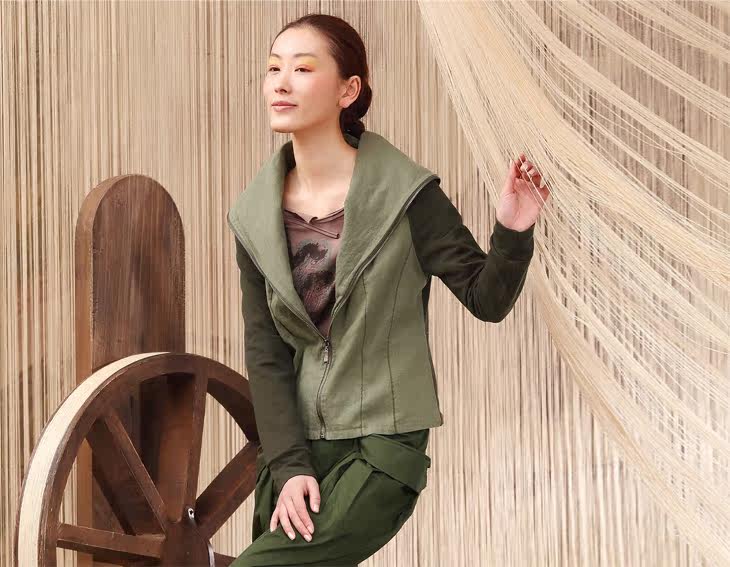 <em>风衣</em>INMAN<em>茵曼</em> 女装 <em>女士</em> 翻领 拼接 修身型 长