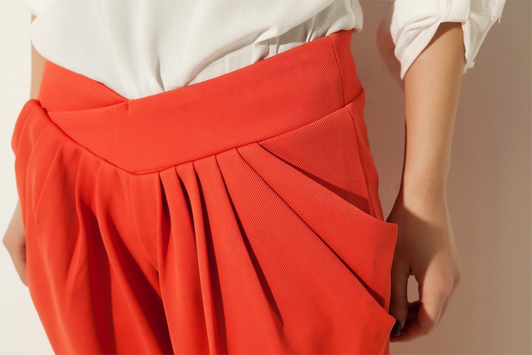 KIKOT品质女装糖果色韩版中腰褶皱女哈伦裤纯