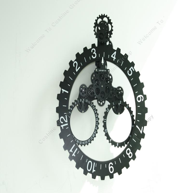 Black color Modern Contemporary Mechanical Gear Wall Clock with