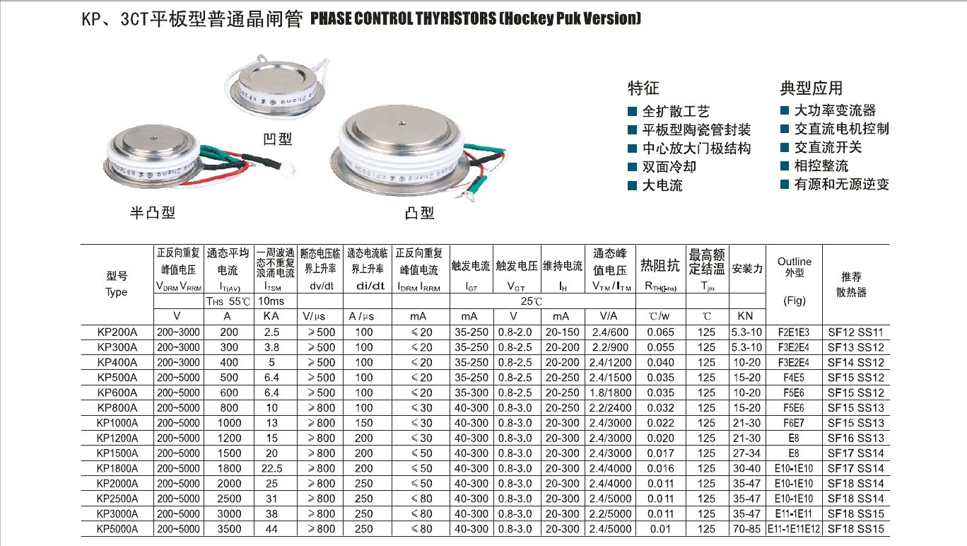 厂家直销平板式可控硅 晶闸管 kp800a/1600v 质量保证