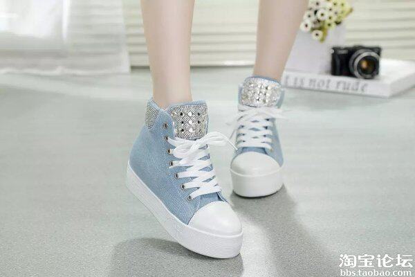 2014秋季新款<em>女鞋</em>单鞋潮水钻内增高<em>高帮厚</em>底