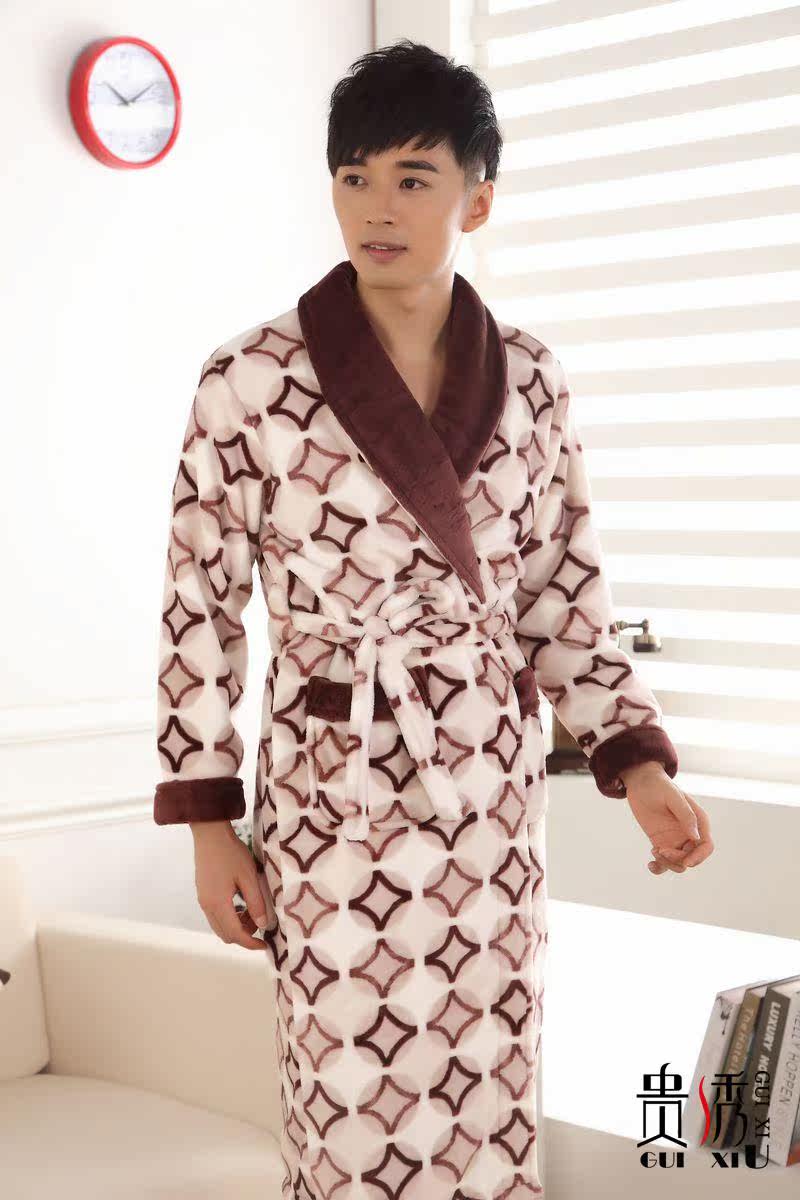 贵绣正品<em>男士珊瑚绒睡袍</em>加大码加厚<em>睡衣</em> 秋冬