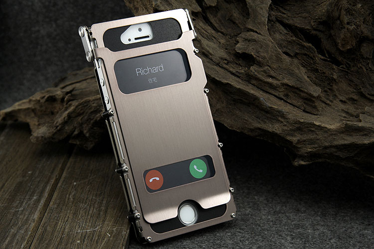 Armor King Metal Gear Dual View Windows Luxury Shockproof Stainless Steel 360° Flip Case Cover for Apple iPhone SE/5S/5