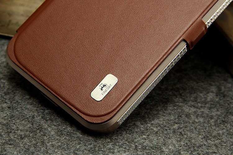 iMatch Luxury Aluminum Metal Bumper Premium Genuine Leather Flip Magnetic Case Cover for Samsung Galaxy S4