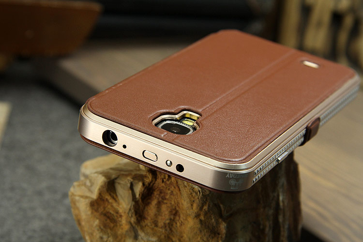 iMatch Luxury Aluminum Metal Bumper Premium Genuine Leather Flip Magnetic Case Cover for Samsung Galaxy S4