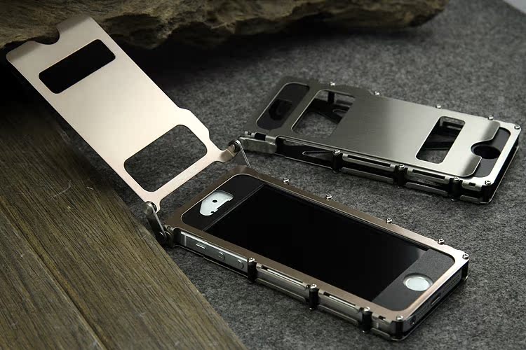 Armor King Metal Gear Dual View Windows Luxury Shockproof Stainless Steel 360° Flip Case Cover for Apple iPhone SE/5S/5