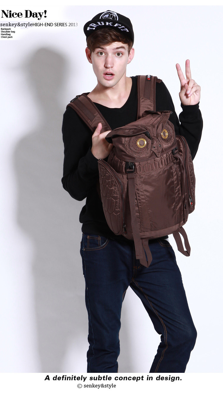 山奇品<em>一男</em>背包<em>女</em>猫头鹰学生<em>书包</em>双肩电脑背包