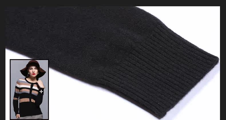 <em>米皇</em> 女式<em>羊绒开衫</em>秋 经典条纹圆领长袖纯<em>羊绒</em>