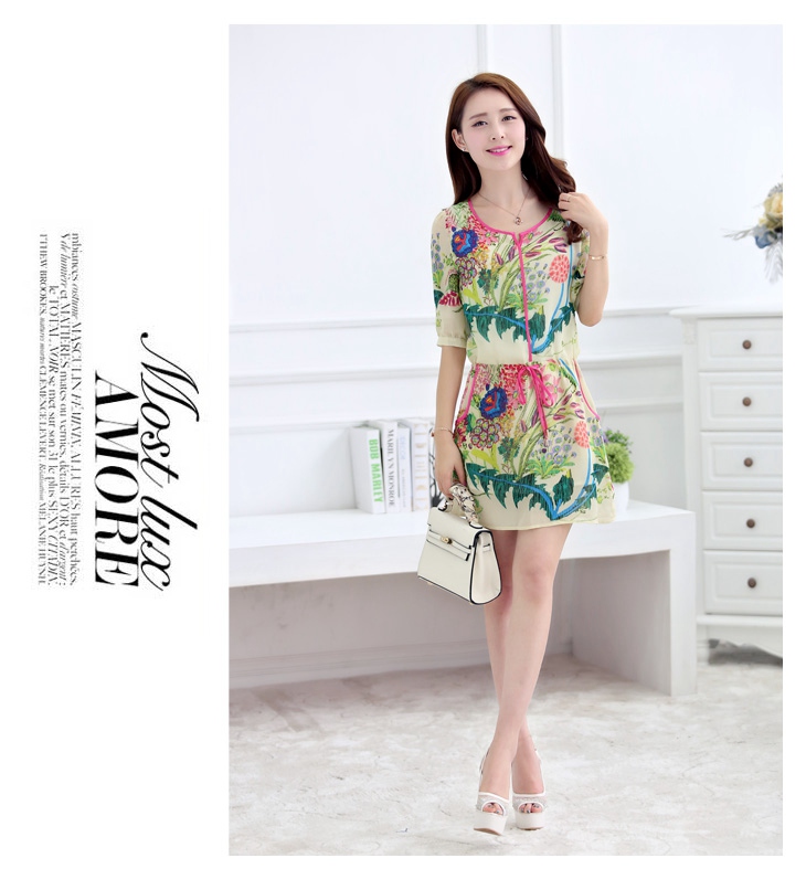 The Tong morning 2015 summer new, larger female mom with summer round-neck collar 7 cuff Korean floral woven snow larger dresses female 041,588 D beige XXL pictures, price, brand platters! Elections are good character, the national distribution, so why buy now enjoy more preferential! Health