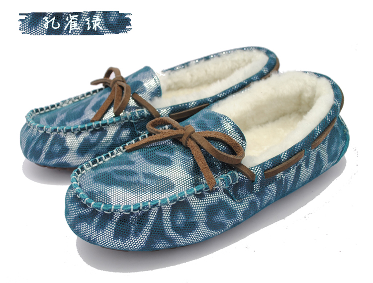 孔雀绿豹纹纯羊毛雪地鞋图