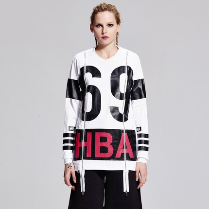 【INXX】HBA 新品 白色字母印花双拉链长袖T恤 HB43015411-3