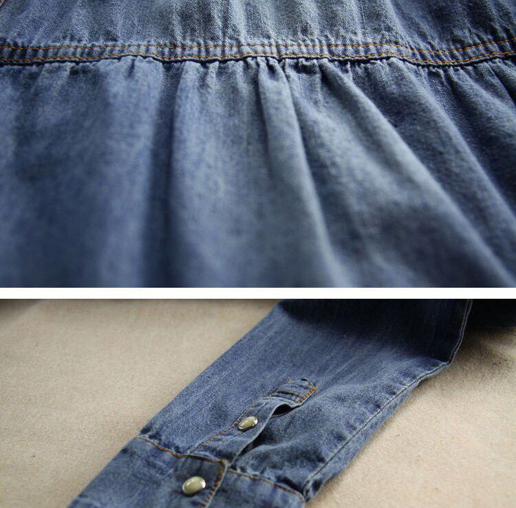 2013 spring new small wind long long sleeve denim dress in literature and art in Europe and fresh shirts dress L024-1