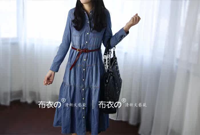 2013 spring new small wind long long sleeve denim dress in literature and art in Europe and fresh shirts dress L024-1