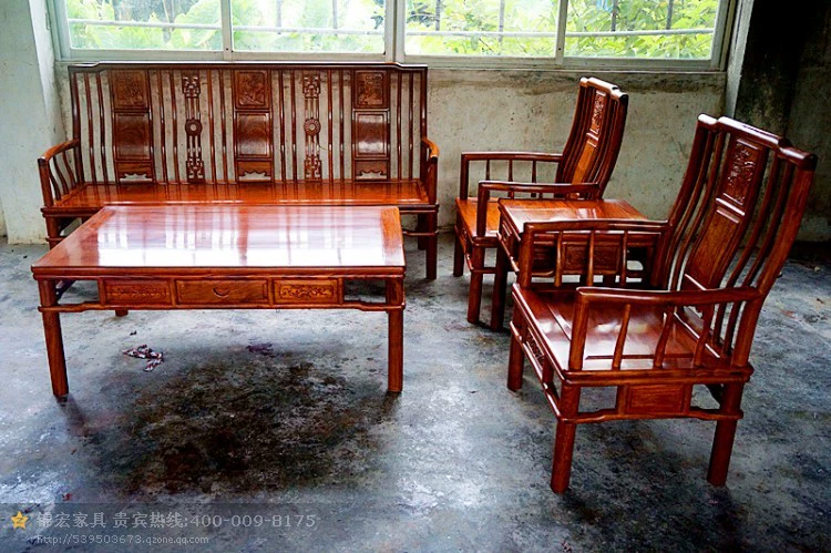 Gỗ gụ gỗ rắn phòng khách sofa gỗ nội thất nhà ở Châu Phi màu vàng nhím màu đỏ gỗ đàn hương đồ nội thất bằng gỗ - Ghế sô pha