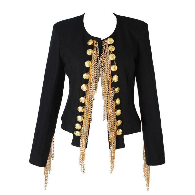 New Womens Power Shoulder Sleeve Tassel Military Uniform napoleon Jacket eBay