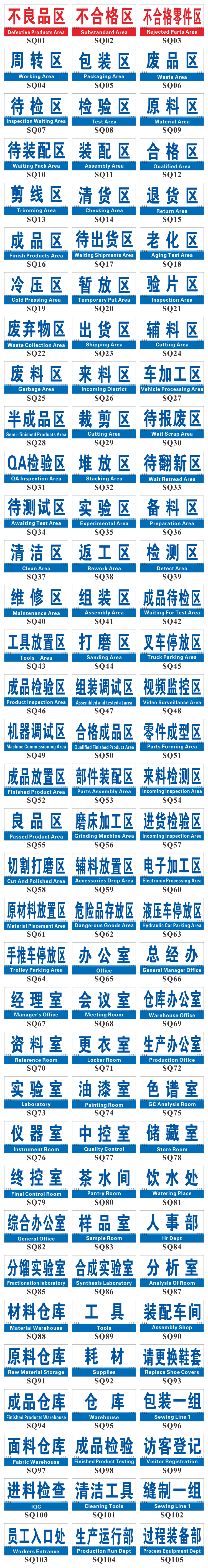 车间区域标识牌 门牌定制 科室牌 工厂企业分区提示牌标贴 sq