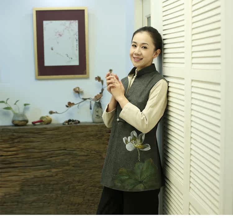 【佛笑缘之把卷闲吟 羊毛中式<em>马夹</em>,<em>手绘</em> 艺术气