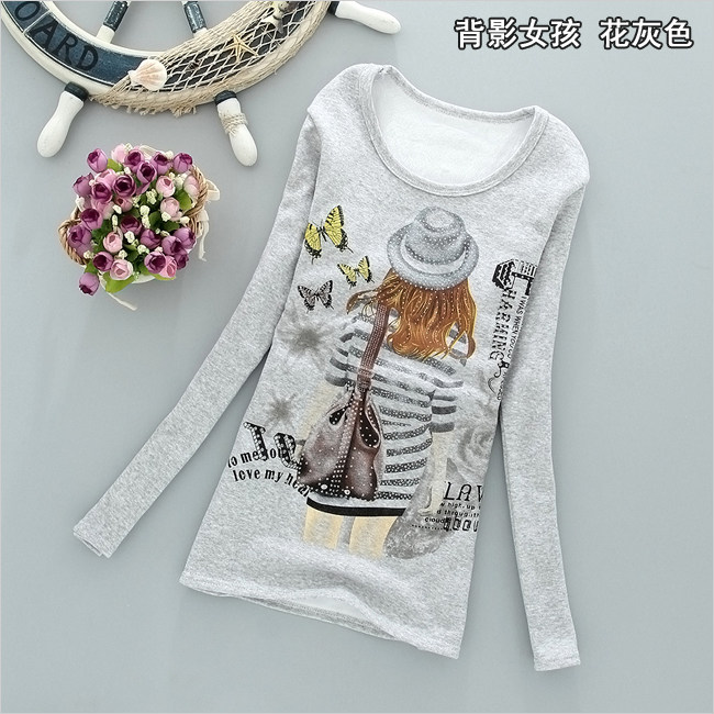 秋装新品纯棉学生<em>少女装长袖</em>t恤 打底衫体恤秋