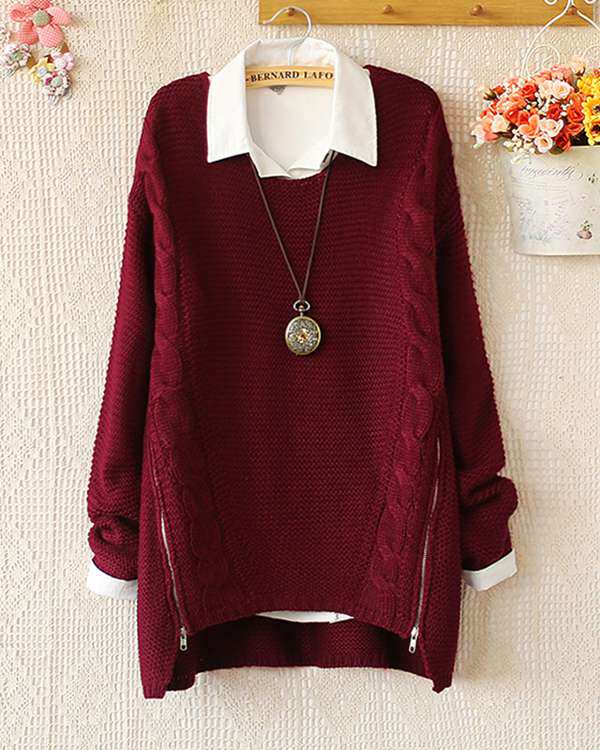 批发采购<em>女式毛衣</em>-2013秋冬韩版拉链装饰麻花