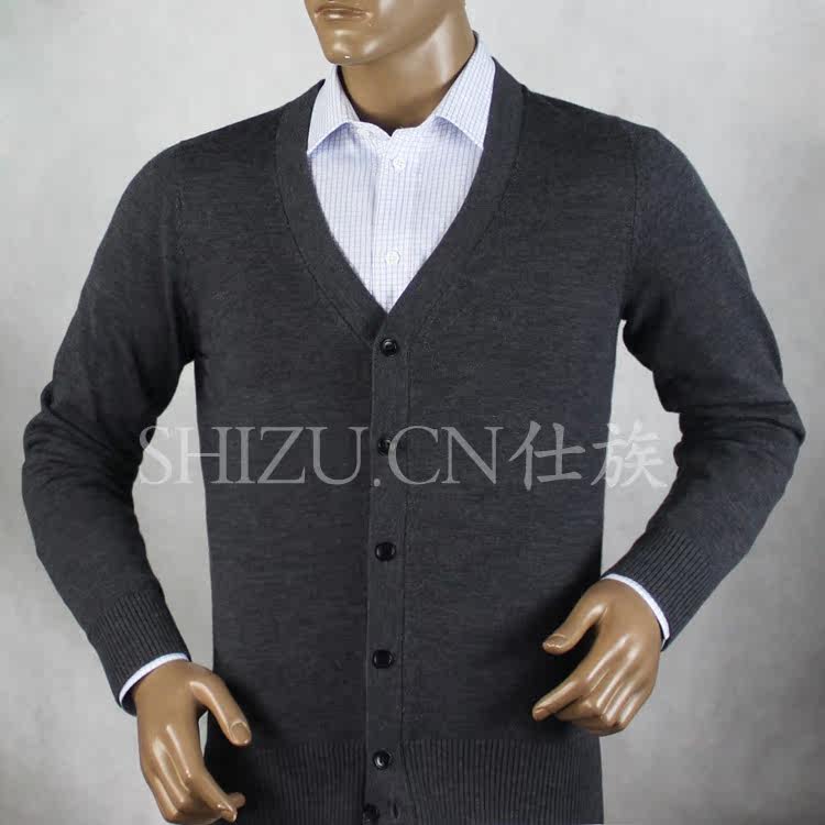 Eabri精纺美利奴V领<em>开衫</em>毛衣_<em>深灰色</em>_薄款毛