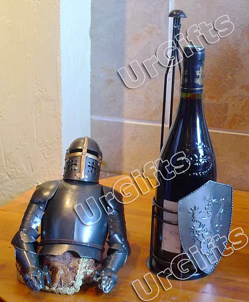 Medieval Knight Armor Vintage Art Bar Decor Wine Rack Bottle Holder C