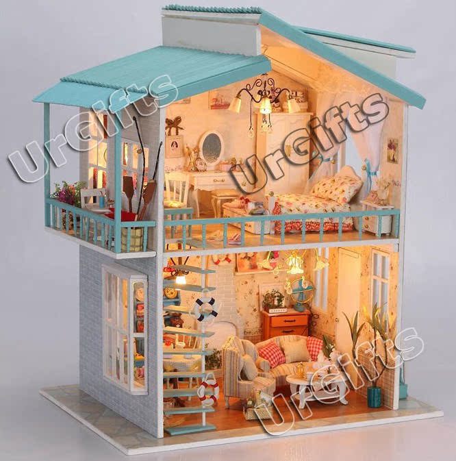 Dollhouse DIY Model Kit w/ Light Sea Sweet Heart Cradle on Beach House
