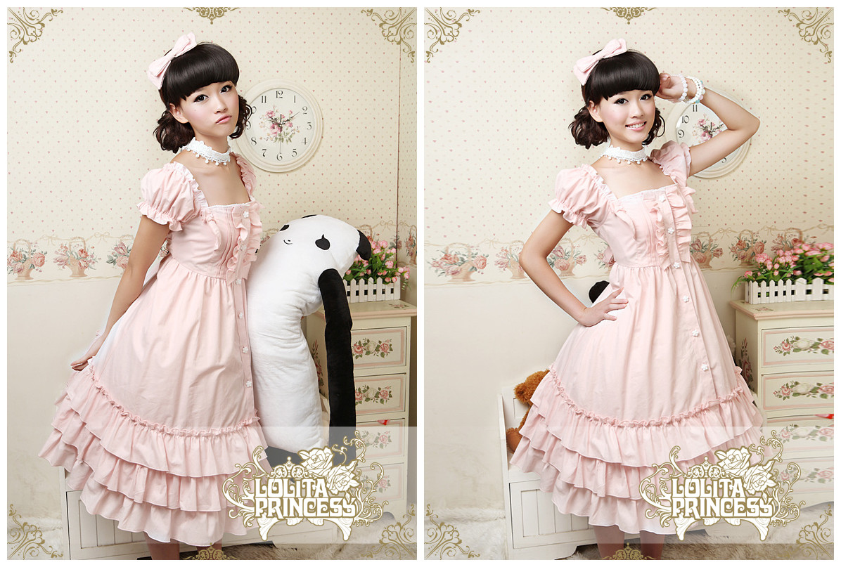 【 L&P 】 Lolita princess Dress   opium poppy doll   lady High waist Ruffles Short sleeve Dress