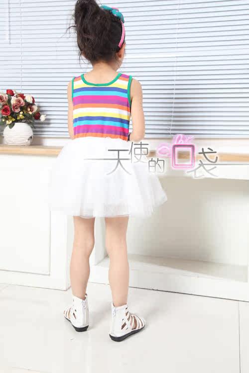 Baoyeah Kids Rainbow 2012 new style summer girls dress performed a dress vest skirt suit striped vest dress