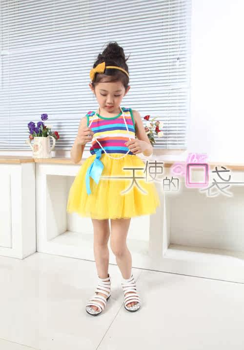 Kids Rainbow 2012 new style summer girls dress performed a dress vest skirt suit striped vest dress