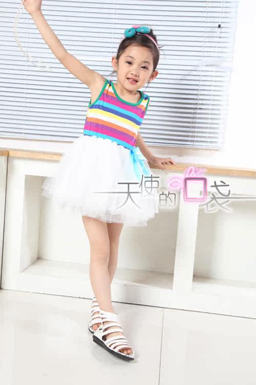 Kids Rainbow 2012 new style summer girls dress performed a dress vest skirt suit striped vest dress