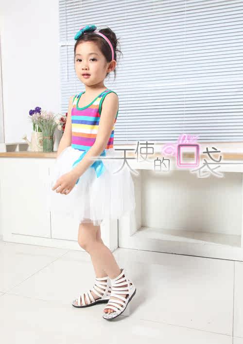 Kids Rainbow 2012 new style summer girls dress performed a dress vest skirt suit striped vest dress