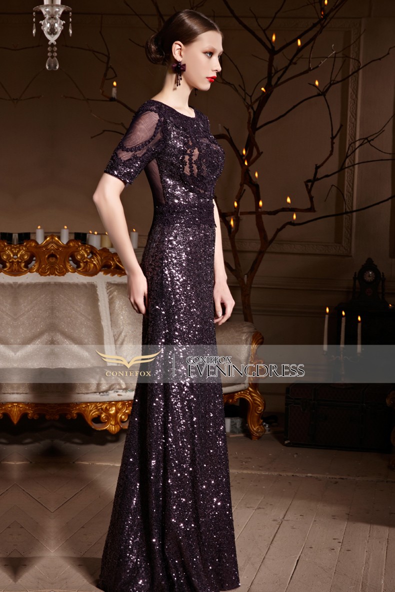 创意狐 晚礼服长款 2015新款紫色修身礼服 宴会