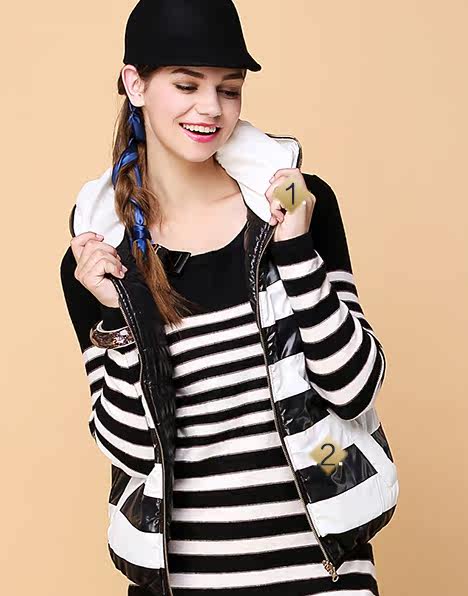 图 专柜正品2013秋季新款条纹简约<em>戴帽马甲</em>1