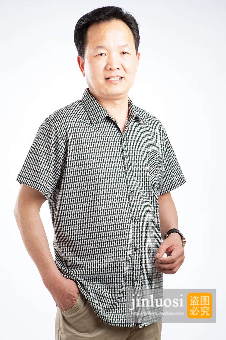 中老年男夏装衬衫正品翻领短袖开衫夏季新款男